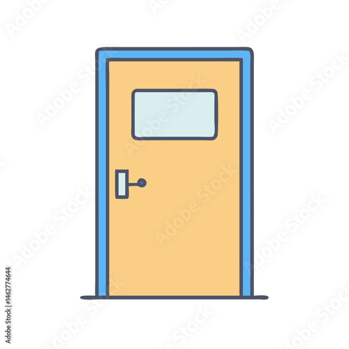 Illustration of door entrance doorway access entry point with handle and window interior design