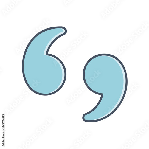 Vector illustration of quotation marks or speech marks in light blue with dark outline design