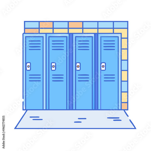 Illustration of blue school lockers storage units for students in a hallway or gymnasium area