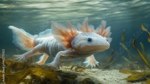 Wallpaper Mural Albino axolotl underwater, aquatic plants background, nature photography, science education Torontodigital.ca