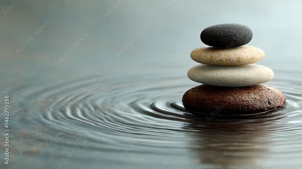 Stacked stones in water with rippling concentric circles Stacked stones in water with rippling concentric circles