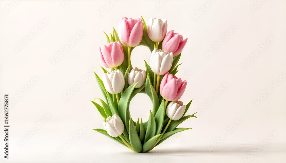 Obraz premium A postcard for March 8. Card with tulips for the holiday