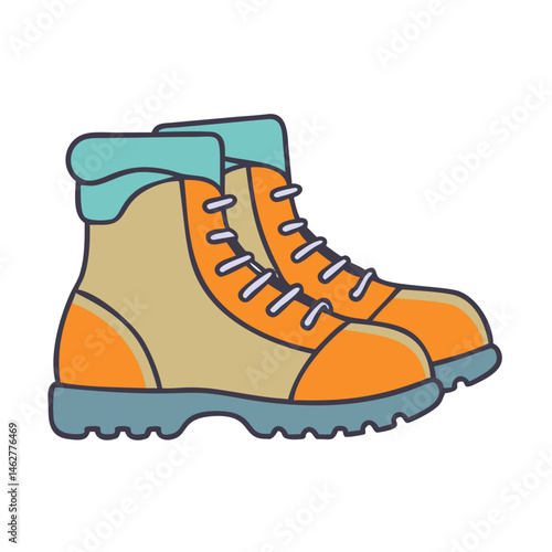 Illustration of hiking boots footwear shoes hiking adventure travel trekking outdoor gear equipment