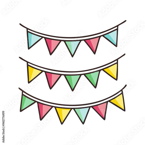 Illustration of colorful triangular party flags bunting garland decoration for celebration event design