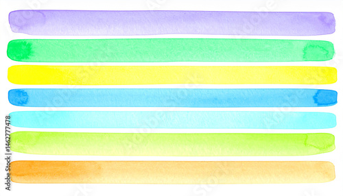 Vivid watercolor stripes of rainbow colors texture. Multicolored brushstrokes isolated on white