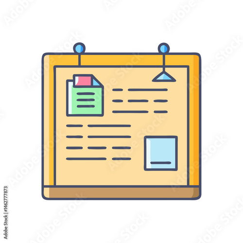 Check bulletin board notice with paper note and information list announcement message board design