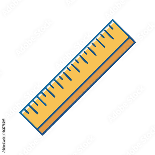 Yellow ruler for measuring length and distance in school or office supply isolated object