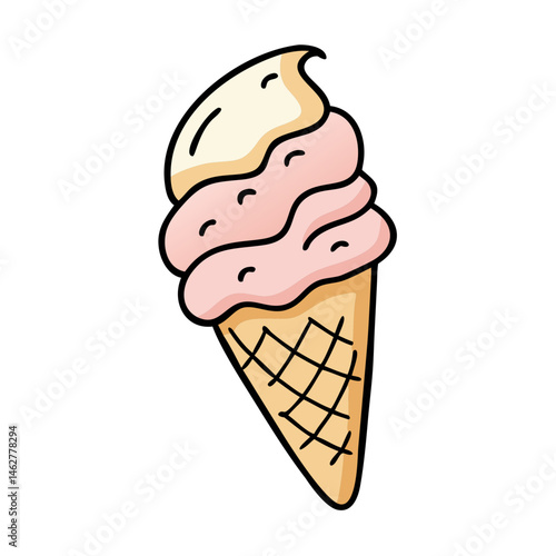 Delicious ice cream cone vector illustration with strawberry and vanilla flavors design art, food