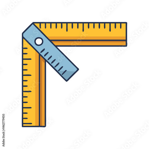 Illustration of a try square tool for woodworking and construction with ruler and measuring tool