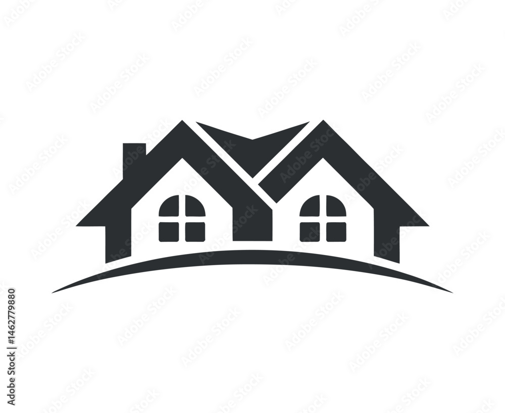 Abstract Modern House Logo Design Two Houses Connected Under a Single Roof Abstract Modern House Logo Design Two Houses Connected Under a Single Roof