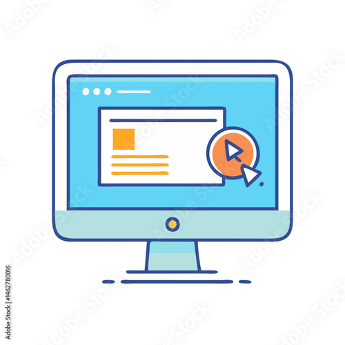 Monitor computer screen display website cursor pointer click interface design vector graphic art