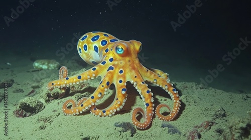 Wallpaper Mural Blue-ringed octopus on ocean floor at night Torontodigital.ca