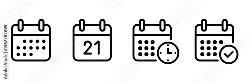 Set of Four Calendar Icons Representing Scheduling Planning Time Management and Task Completion