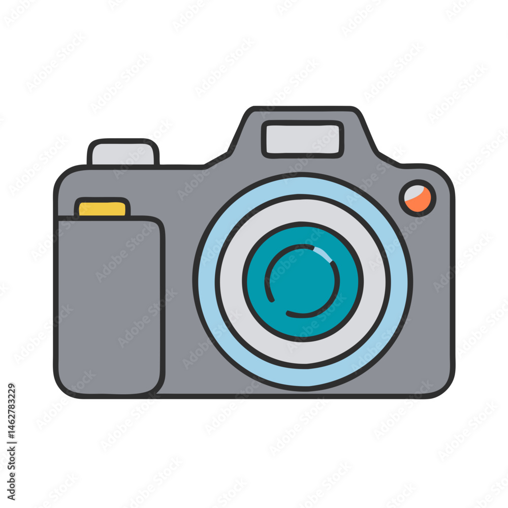 Illustration of a gray camera with a blue lens for photography and capturing memories and art Illustration of a gray camera with a blue lens for photography and capturing memories and art
