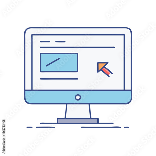 Illustration of computer monitor screen with cursor for website design and development concept