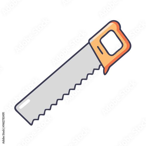 Illustration of hand saw carpentry tool for woodworking cutting and sawing projects design