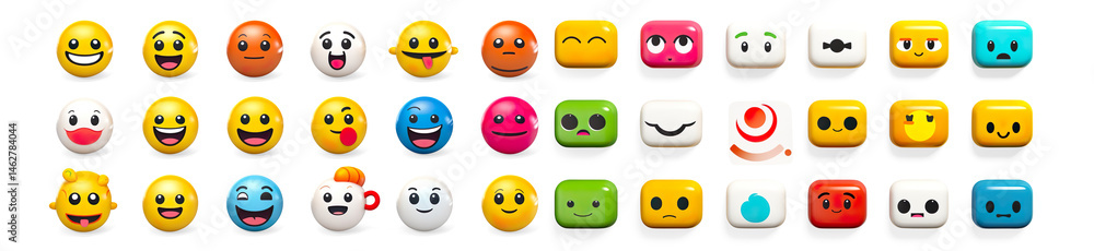 Colorful 3D Emoji Faces with Various Expressions on a Transparent Background Colorful 3D Emoji Faces with Various Expressions on a Transparent Background