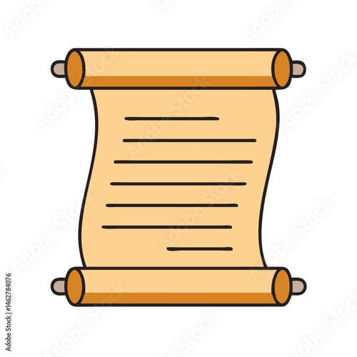 Illustration of antique scroll paper document parchment with text lines on a roll design
