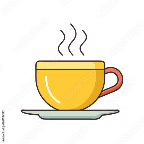 Yellow coffee cup vector graphic with steam for cafe menu and morning beverage designs vector