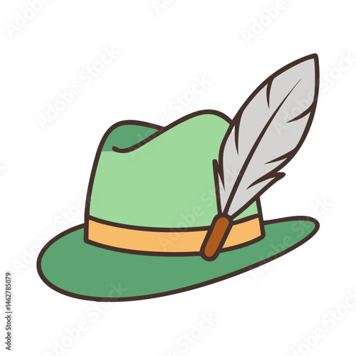 Illustration of traditional bavarian hat with feather german oktoberfest clothing apparel headwear
