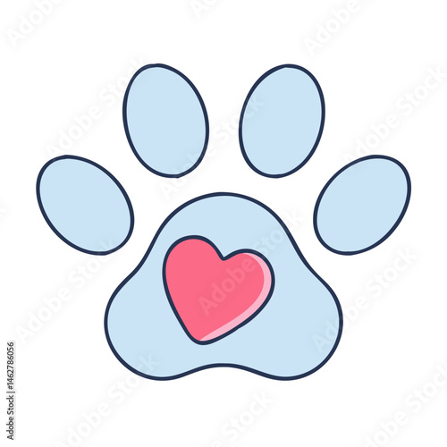 Paw print vector illustration with heart pet animal love care dog cat puppy kitten adoption clinic