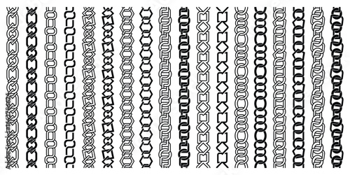 Chain vector pattern, Set of chain pattern brushes, Seamless black chain pattern