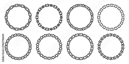 Round chain frame vector, Circle shape chain border, Circle vector set
