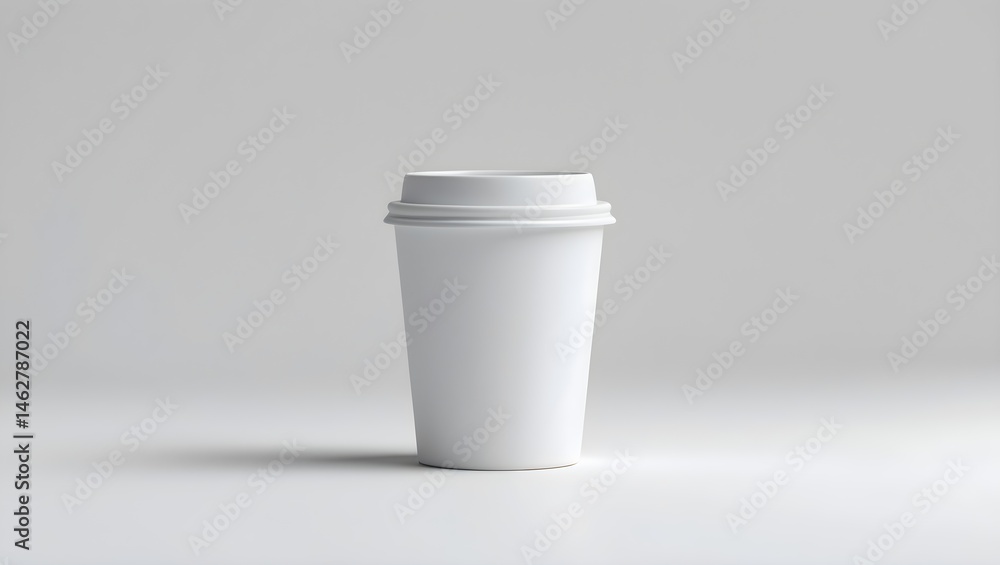 White paper coffee cup mockup on light grey background, ideal for beverages White paper coffee cup mockup on light grey background, ideal for beverages