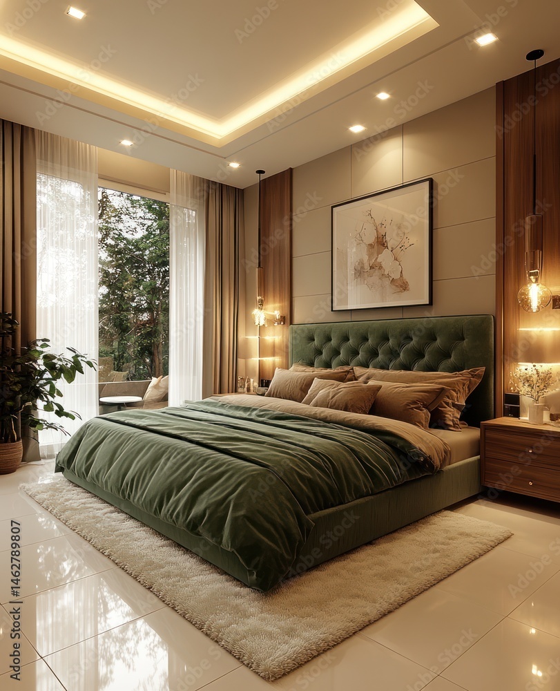 Fototapeta premium Serene Green Bedroom