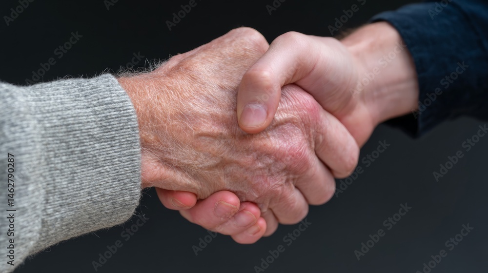Fototapeta premium Connection and unity: handshake between generations for mutual understanding and respect