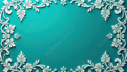 Intricate white floral damask on a deep teal background , textile, pattern, home decor