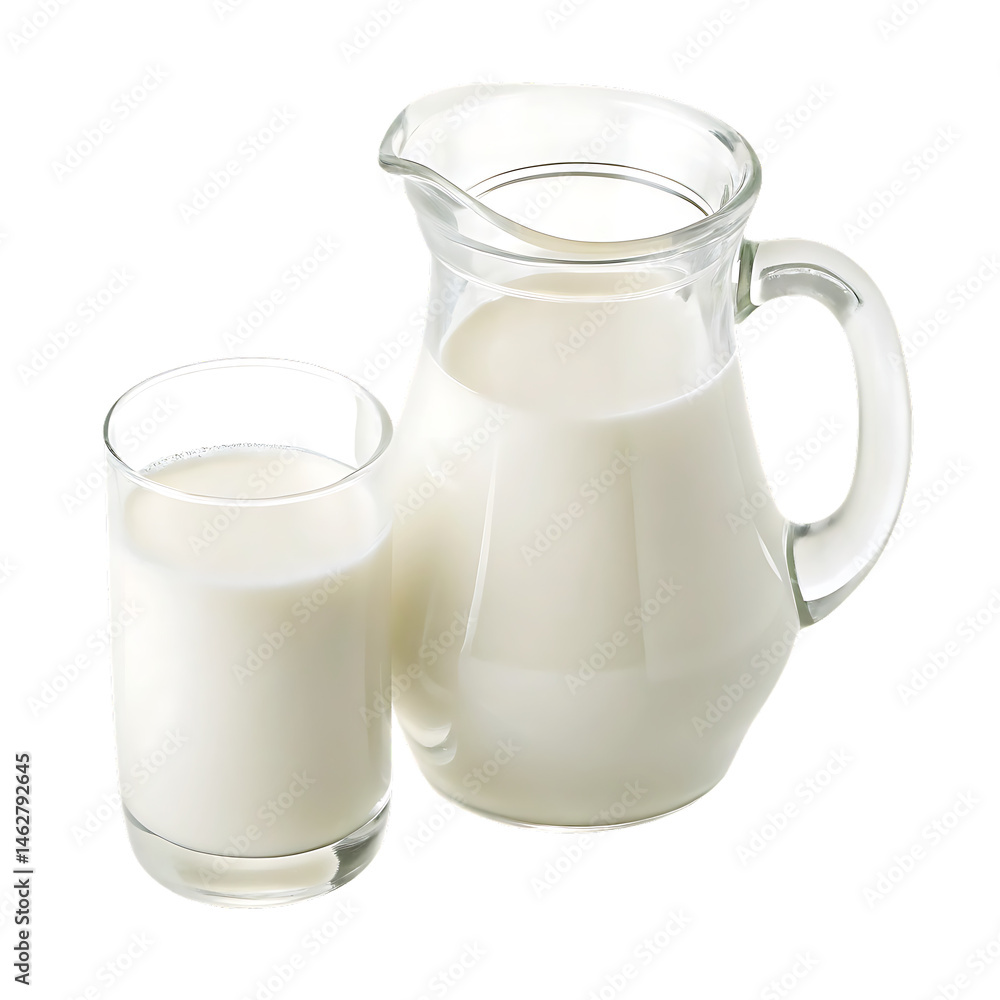 glass and jug with milk isolated on white background PNG glass and jug with milk isolated on white background PNG