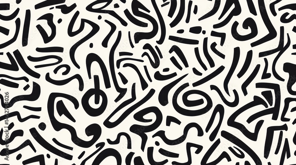 A black and white abstract painting with many lines and shapes A black and white abstract painting with many lines and shapes