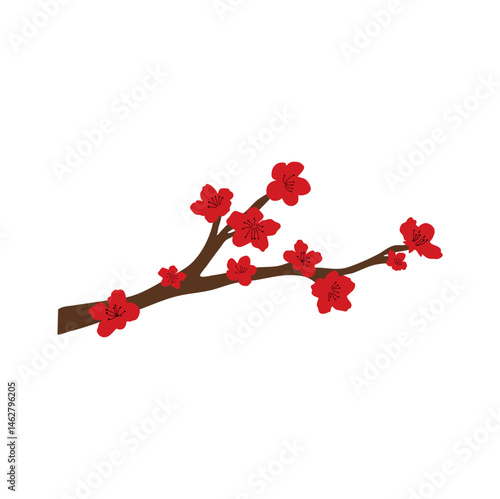 Red plum blossom tree. Vector illustration 