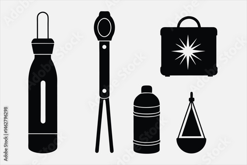 Vector silhouette of a camping tent set
