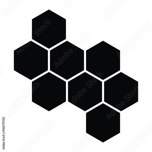 Honeycomb vector icon. Hexagon pattern symbol inspired by beeswax cells. Nature, technology, or geometric design element. Black silhouette isolated on white background.