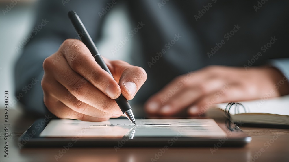 Closeup Hand Signing Document Digital Tablet Pen Business Professional Work Office Signature man deal form dark gray Closeup Hand Signing Document Digital Tablet Pen Business Professional Work Office Signature man deal form dark gray