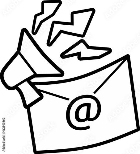 Newsletter email icon with megaphone. Reaching online audience with email marketing campaign, newsletter subscription, sending marketing message via email. Digital email marketing strategy.