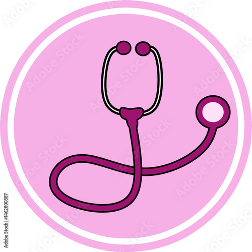 Medical And Healthcare Stethoscope purple Color Icon In Flat Design Style in round circle background. Editable stroke.