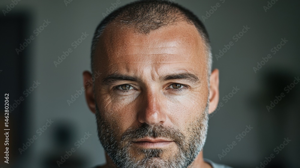 Fototapeta premium A man with a shaved head and a beard