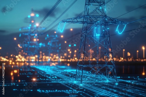 Futuristic energy grid glowing holographic visuals