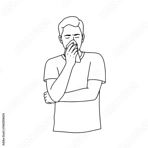 Man expressing frustration while holding his face in a minimalist style  