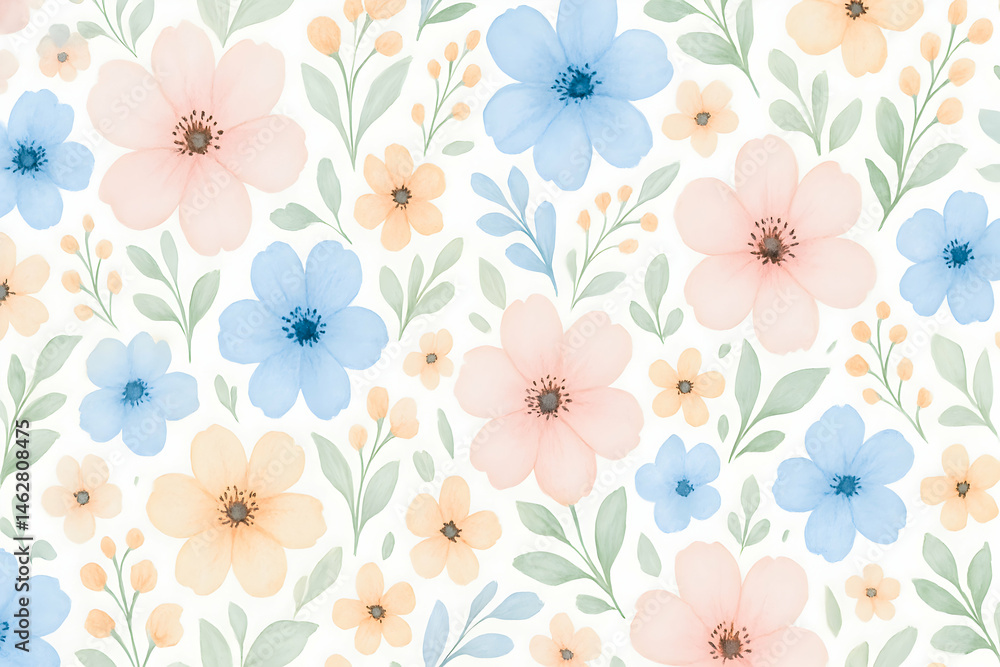 Soft floral pattern with pastel shades and leaves. Soft floral pattern with pastel shades and leaves.