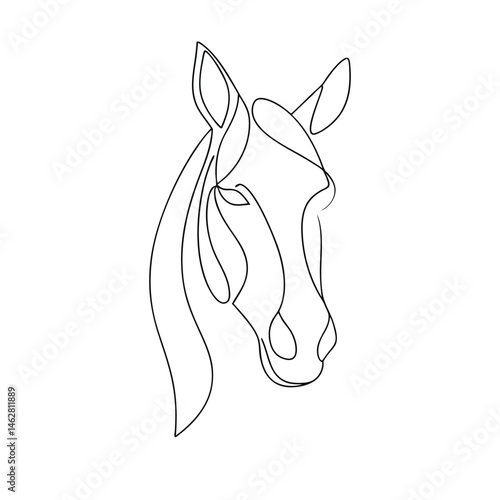 Elegant artistic illustration of a horse head drawn in a minimalist continuous line drawing style with a white background