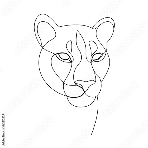 Elegant and minimalist cheetah face in a continuous line drawing isolated on white background
