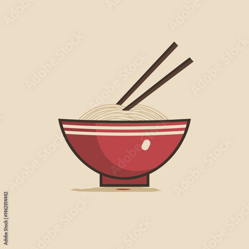 Japanese noodle bowl with chopsticks in a minimalistic style  