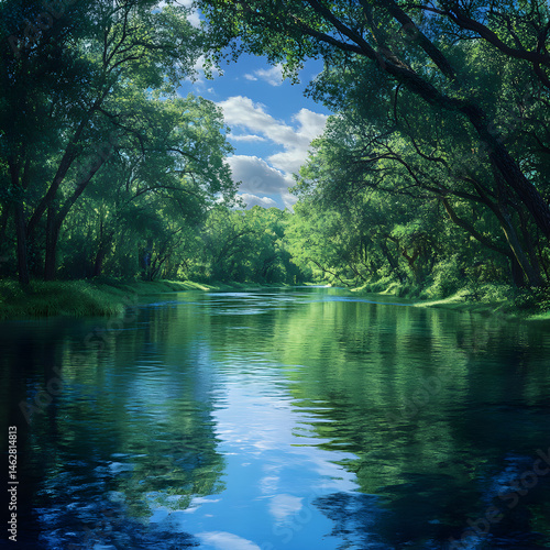 Whispering Waters: A Tranquil River Embraced by Nature's Serenity