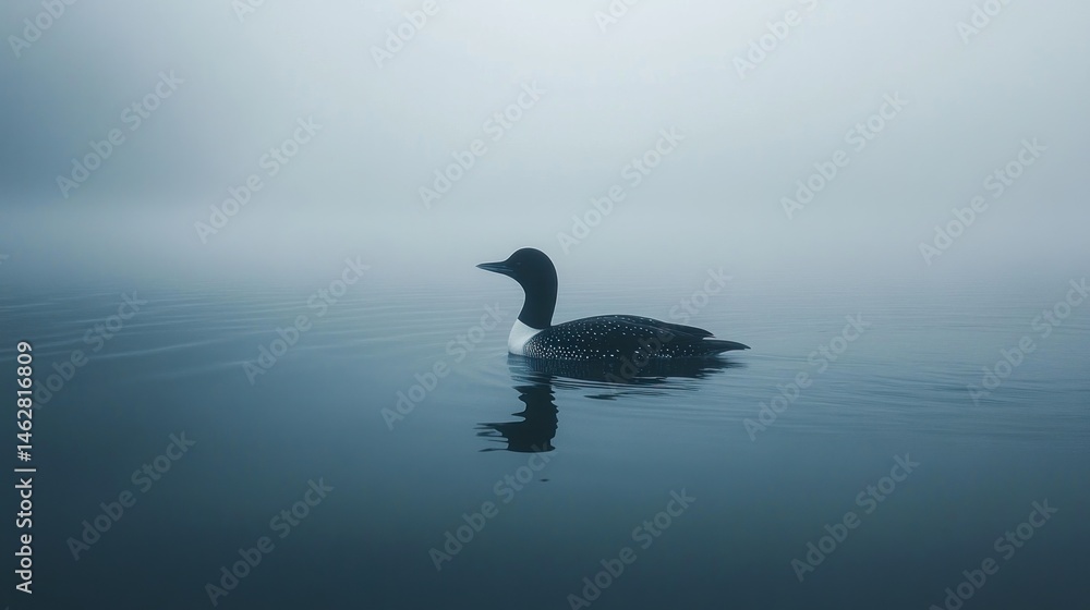custom made wallpaper toronto digitalLoon swimming in foggy lake, serene nature scene, calm water, peaceful morning