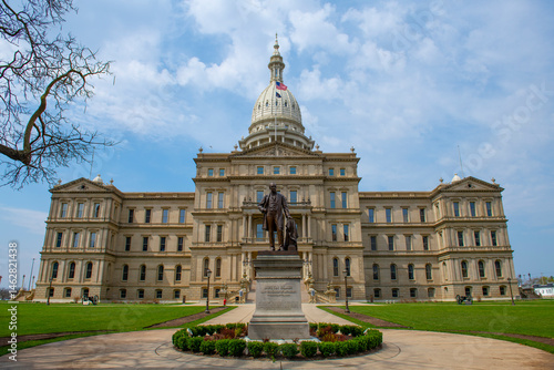 Austin Blair statue in front of Michigan State Capitol at 100 N Capitol Ave, Lansing, Michigan MI, USA. 