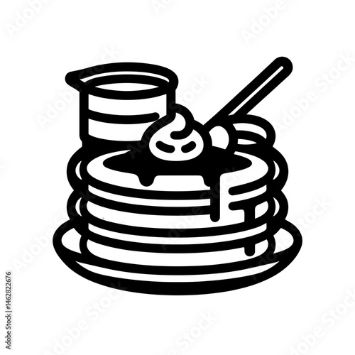 Delicious pancakes with syrup and cream on a plate  